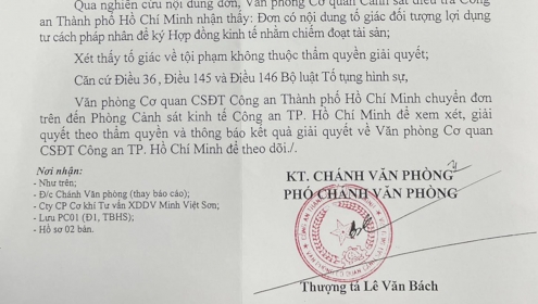 Công an TP.HCM chuyển đơn tố giác vụ chiếm đoạt hơn 32 tỉ đồng qua hợp đồng xây dựng